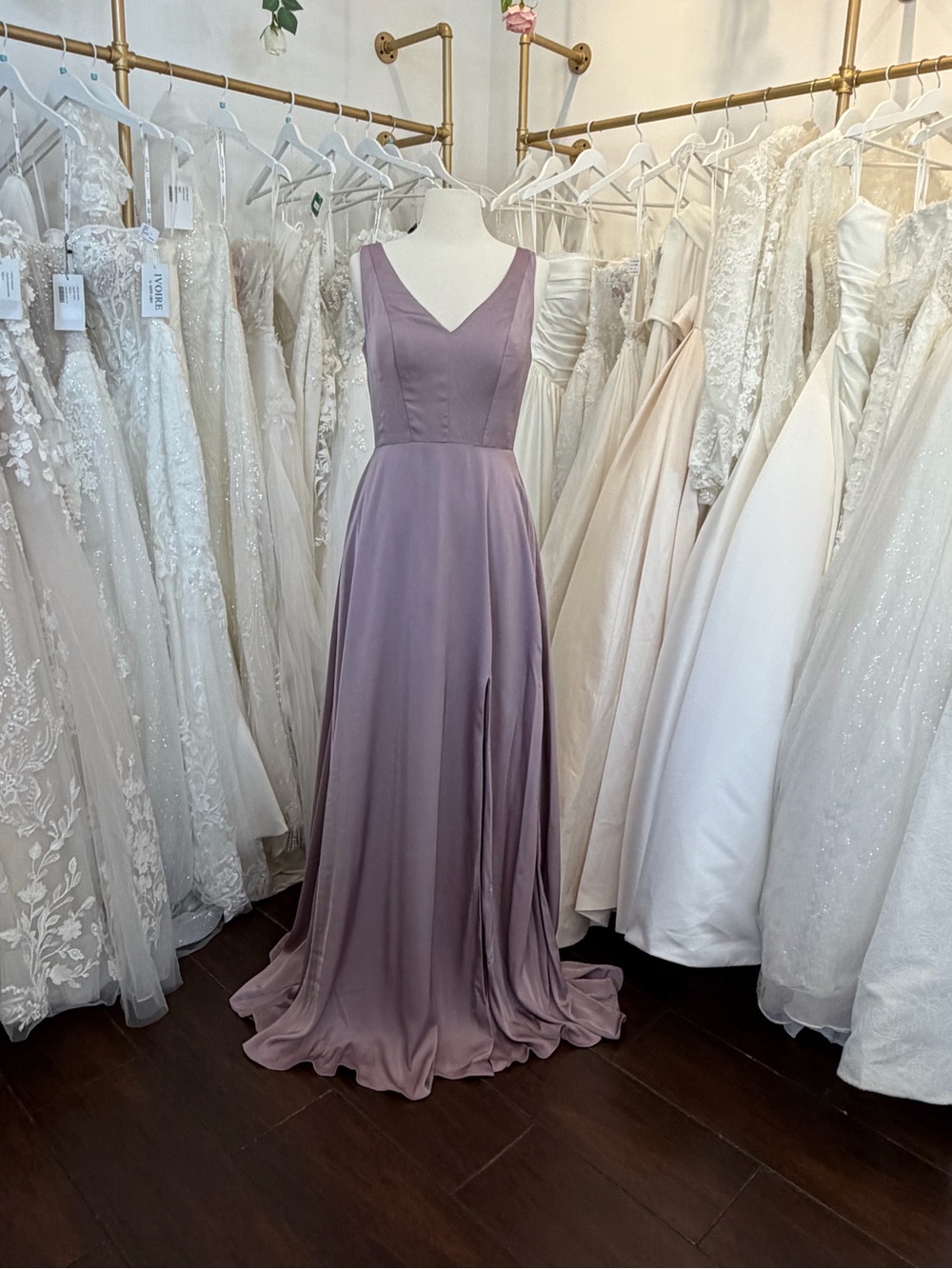 Mori Lee Dusty Lavender V-Neck A-Line Gown
